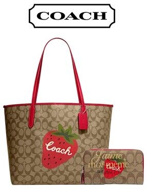 🍓 Coach Strawberry Tote Bag and Zip Around Wallet Set - NEW!